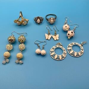 Cream/white Theme Earrings and Rings Lot